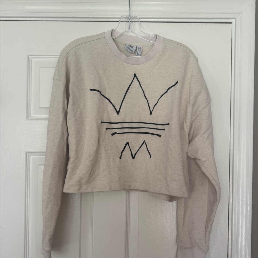 Adidas Cream Crop Graphic Hoodie Long Sleeve
